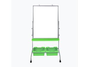 Luxor Mobile School Classroom Double Sided Magnetic Whiteboard Chart Stand
with 2 Storage Bins - Green