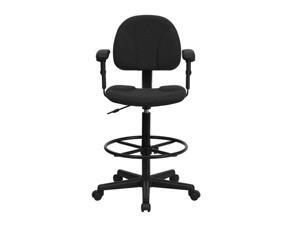 Offex Patterned Fabric Multi-Functional Ergonomic Drafting Stool with Arms - Black Offex Patterned Fabric Multi-Functional Ergonomic Drafting Stool with Arms - Black