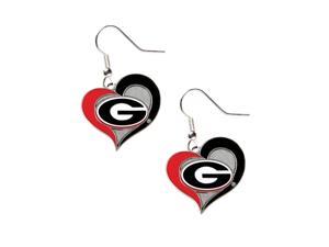 Georgia Bulldogs Swirl Heart Dangle Logo Earring Set Charm Gift NCAA