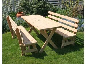 Creekvine Designs WF27WCLTBB6CVD Cedar 27 in. Wide 6 ft. Cross Legged Picnic Table with -2- 6 ft. Backed Benches Creekvine Designs WF27WCLTBB6CVD Cedar 27 in. Wide 6 ft. Cross Legged Picnic Table with -2- 6 ft. Backed Benches