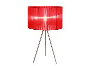 Simple Designs Red Sheer Silk Band Tripod Table Lamp