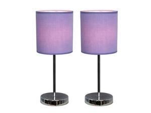 Simple Designs 2PK Chrome Basic Table Lamp with Purple Shade