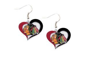 NHL Chicago Blackhawks Swirl Heart Earring Dangle Logo Charm Gift Set NHL Chicago Blackhawks Swirl Heart Earring Dangle Logo Charm Gift Set