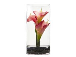 Nearly Natural Home Decorative 12" Calla Lily Artificial Arrangement in Cylinder Glass - Pink Nearly Natural Home Decorative 12" Calla Lily Artificial Arrangement in Cylinder Glass - Pink