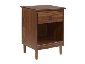 WE Furniture Bedroom 1 Drawer Decorative Solid Wood Nightstand - Walnut