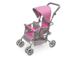 Badger Basket Cruise Folding Inline Double Doll Stroller with Padded Handle - Gray,Pink Badger Basket Cruise Folding Inline Double Doll Stroller with Padded Handle - Gray,Pink