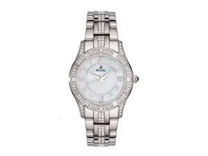 Bulova Crystal Ladies Mother-of-Pearl Dial Stainless Steel Quartz Watch 96L116