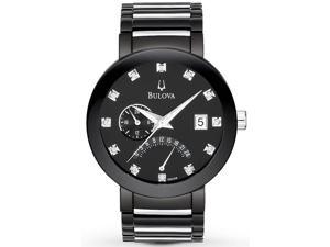 Bulova Mens Diamond Dual Time Black ION PVD Stainless Quartz Watch 98D109