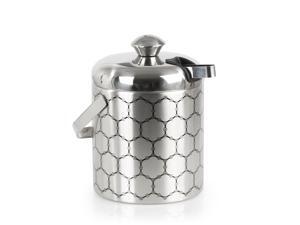 Stainless Steel Ice Bucket With Ice Molecule Pattern | Includes Set Of Ice Tongs Stainless Steel Ice Bucket With Ice Molecule Pattern | Includes Set Of Ice Tongs