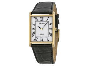 Seiko Solar Mens White Dial Gold Tone Black Leather Strap Watch SUP880 Seiko Solar Mens White Dial Gold Tone Black Leather Strap Watch SUP880