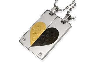 Black/Gold Tone Heart Cubic Zirconia Stainless Steel Couple Necklace Set 18"/22" Black/Gold Tone Heart Cubic Zirconia Stainless Steel Couple Necklace Set 18"/22"