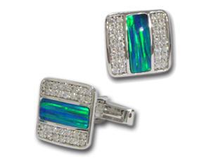 Cufflink Jewelry - Synthetic Opal Cubic Zirconia Silver Cufflinks Cufflink Jewelry - Synthetic Opal Cubic Zirconia Silver Cufflinks