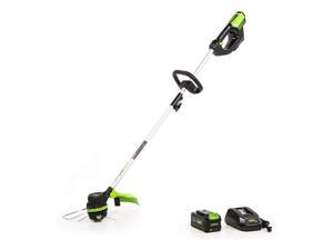 Greenworks Cordless 40V 14 In Brushless String Trimmer with Battery and Charger Greenworks Cordless 40V 14 In Brushless String Trimmer with Battery and Charger