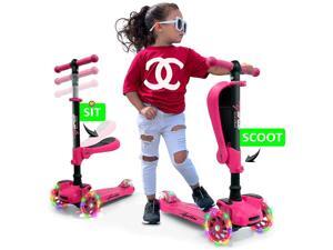 Hurtle ScootKid 3 Wheel Toddler Child Ride On Toy Scooter w/ LED Wheels, Pink Hurtle ScootKid 3 Wheel Toddler Child Ride On Toy Scooter w/ LED Wheels, Pink