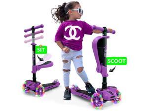 Hurtle ScootKid 3 Wheel Toddler Child Ride On Toy Scooter w/LED Wheels, Purple