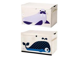 3 Sprouts Collapsible Playroom Toy Chest Storage Bin, Whale & Walrus (2 Pack)