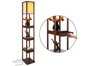 Brightech Maxwell Standing Tower Floor Lamp w/ Shelves and Drawers, Havana Brown