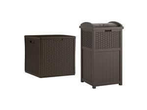 Suncast 60 Gallon Outdoor Storage Deck Box & 33 Gallon Trash Hideaway, Java Suncast 60 Gallon Outdoor Storage Deck Box & 33 Gallon Trash Hideaway, Java