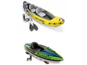 Intex 2-Person Inflatable Kayak with Oars and Pump and 1-Person Inflatable Kayak