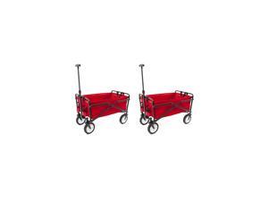 Seina Heavy Duty Compact Folding 150 Pound Capacity Outdoor Cart, Red (2 Pack)