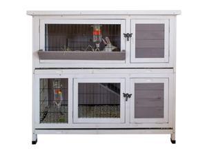 Indoor Outdoor Pet Bunny Hutch House Cage for Rabbits and Guinea Pigs, White