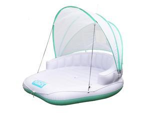 COMFY FLOATS Cabana Pool Float with Retractable Cover and Cool Misting, White