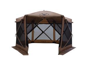 Gazelle Tents G6 Deluxe Pop Up 6 Sided Hub Gazebo Screen Tent, Brown