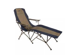 Kamp-Rite Portable Folding Lounger Camp Chair with 2 Cupholders & Bag, Navy/Tan