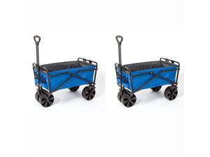 Seina Powder Coated Steel Collapsible Garden Cart Wagon, Blue & Grey (2 Pack)