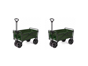 Seina Collapsible Steel Frame Folding Utility Beach Wagon Cart, Green (2 Pack)