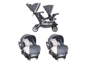 Baby Trend Sit N' Stand Double Stroller and 2 Infant Car Seats Combo, Magnolia
