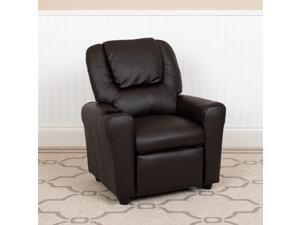 Contemporary Brown LeatherSoft Kids Recliner with Cup Holder and Headrest Contemporary Brown LeatherSoft Kids Recliner with Cup Holder and Headrest