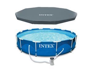 Intex 12' x 30" Metal Frame Set Above Ground Swimming Pool with Filter & Cover