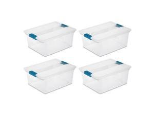 Sterilite Clear Plastic Deep Storage Container Tote with Latching Lid, 4 Pack