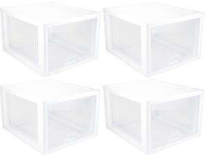4 Pack) Sterilite 2310 27-Quart Modular Stacking Storage Drawer Box Containers