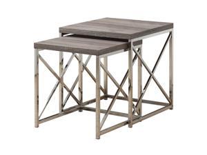 Monarch Specialties I 3255 Dark Taupe Reclaimed Look and Chrome Nesting Tables Set of 2