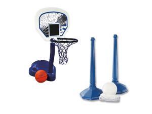 SwimWays Poolside Basketball Hoop with Ball and Volleyball Water Sport Game Set SwimWays Poolside Basketball Hoop with Ball and Volleyball Water Sport Game Set