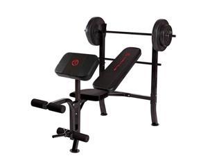 Marcy Pro Home Gym Standard Weight Bench w/ 80 Pound Weight Set, Black