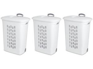 Sterilite White Laundry Hamper with Lift-Top, Wheels, And Pull Handle (3 Pack) Sterilite White Laundry Hamper with Lift-Top, Wheels, And Pull Handle (3 Pack)