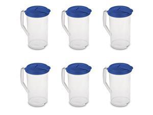 Sterilite 2 Qt Clear Plastic Drink Pitcher with Leak Proof Lid, Blue (6 Pack) Sterilite 2 Qt Clear Plastic Drink Pitcher with Leak Proof Lid, Blue (6 Pack)