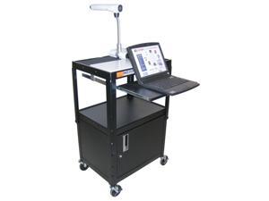 Luxor Height Adjustable A/V Cart with Pullout Keyboard Tray and Cabinet - Black