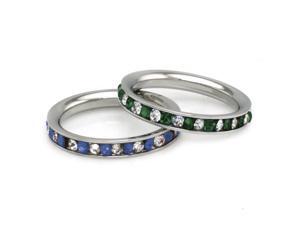 3mm Stainless Steel Eternity Emerald & Blue Sapphire Color / Clear Crystal Stackable Set Ring 3mm Stainless Steel Eternity Emerald & Blue Sapphire Color / Clear Crystal Stackable Set Ring