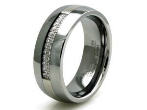 Tioneer R15498-070 Stainless Steel Tungsten Infused Ring w/ 0.25ctw CZ Stones