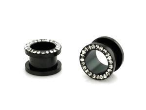 1/2" Gauge (12.7mm) Black Stainless Steel Hollow Tunnel Ring of Gems Ear Expander Ear Plugs 1/2" Gauge (12.7mm) Black Stainless Steel Hollow Tunnel Ring of Gems Ear Expander Ear Plugs