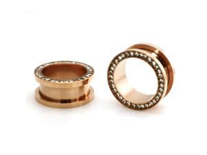 3/4" Gauge (19mm) Rose Gold Stainless Steel Hollow Tunnel Ring of Gems Ear Expander Ear Plugs 3/4" Gauge (19mm) Rose Gold Stainless Steel Hollow Tunnel Ring of Gems Ear Expander Ear Plugs