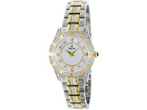 Bulova Crystal Ladies Mother-of-Pearl Two Tone Stainless Quartz Watch 98L135