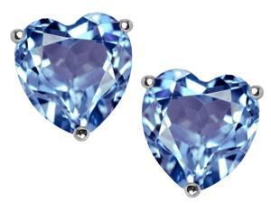 Star K 7mm Heart Simulated Aquamarine Earrings Studs in Sterling Silver