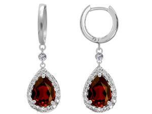 Star K Pear Shape 9x7mm Simulated Garnet Drop Earrings Dangling On Huggie Hoop in Sterling Silver Star K Pear Shape 9x7mm Simulated Garnet Drop Earrings Dangling On Huggie Hoop in Sterling Silver