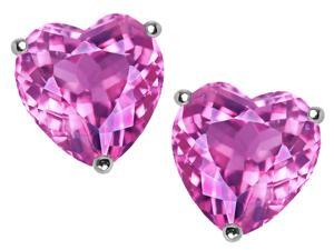 Star K 7mm Heart Created Pink Sapphire Earrings Studs in Sterling Silver