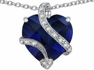 Star K Large 15mm Heart Shape Simulated Blue Sapphire Love Pendant Necklace in Sterling Silver